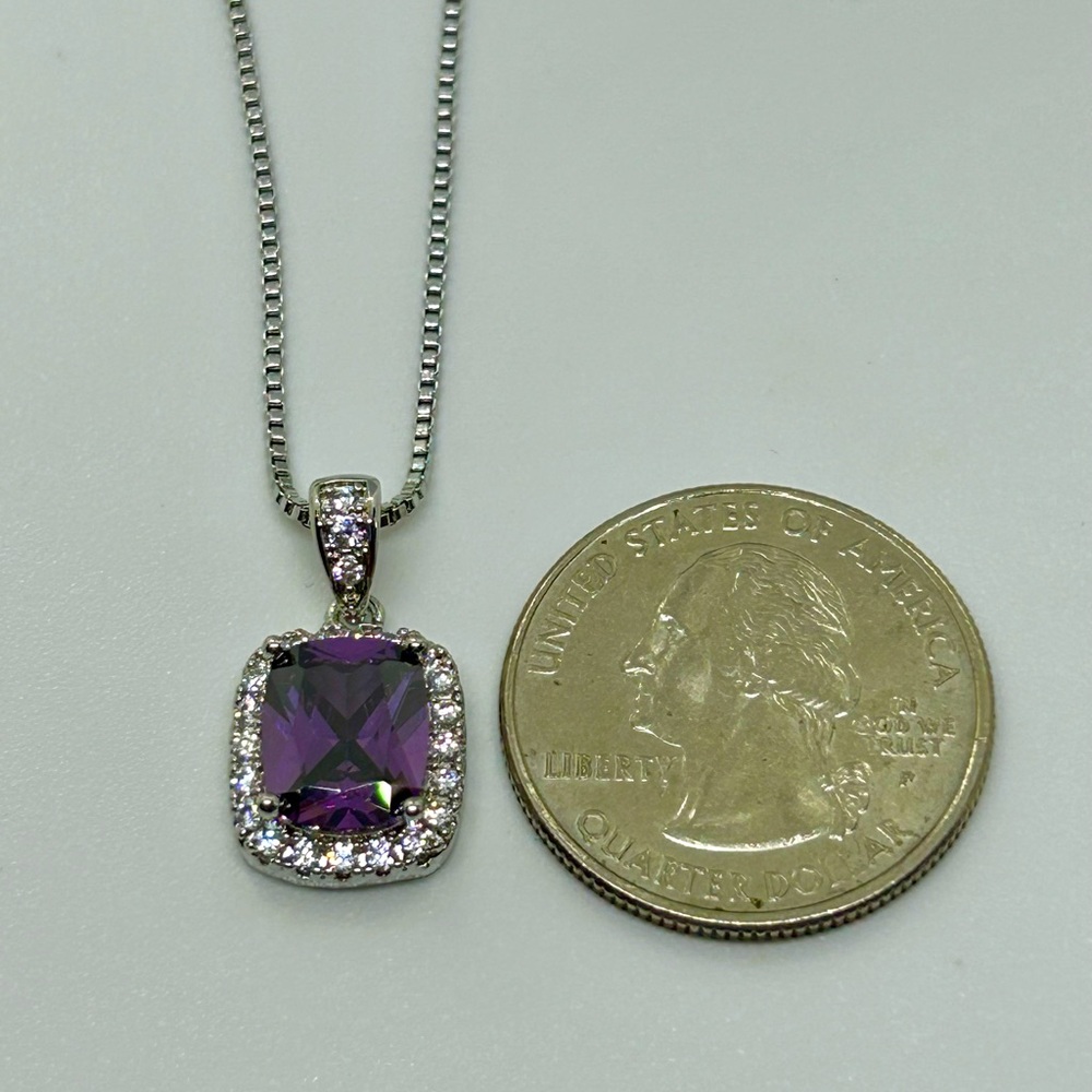 Amethyst CZ Silver Pendant Necklace - Picture 3 of 5